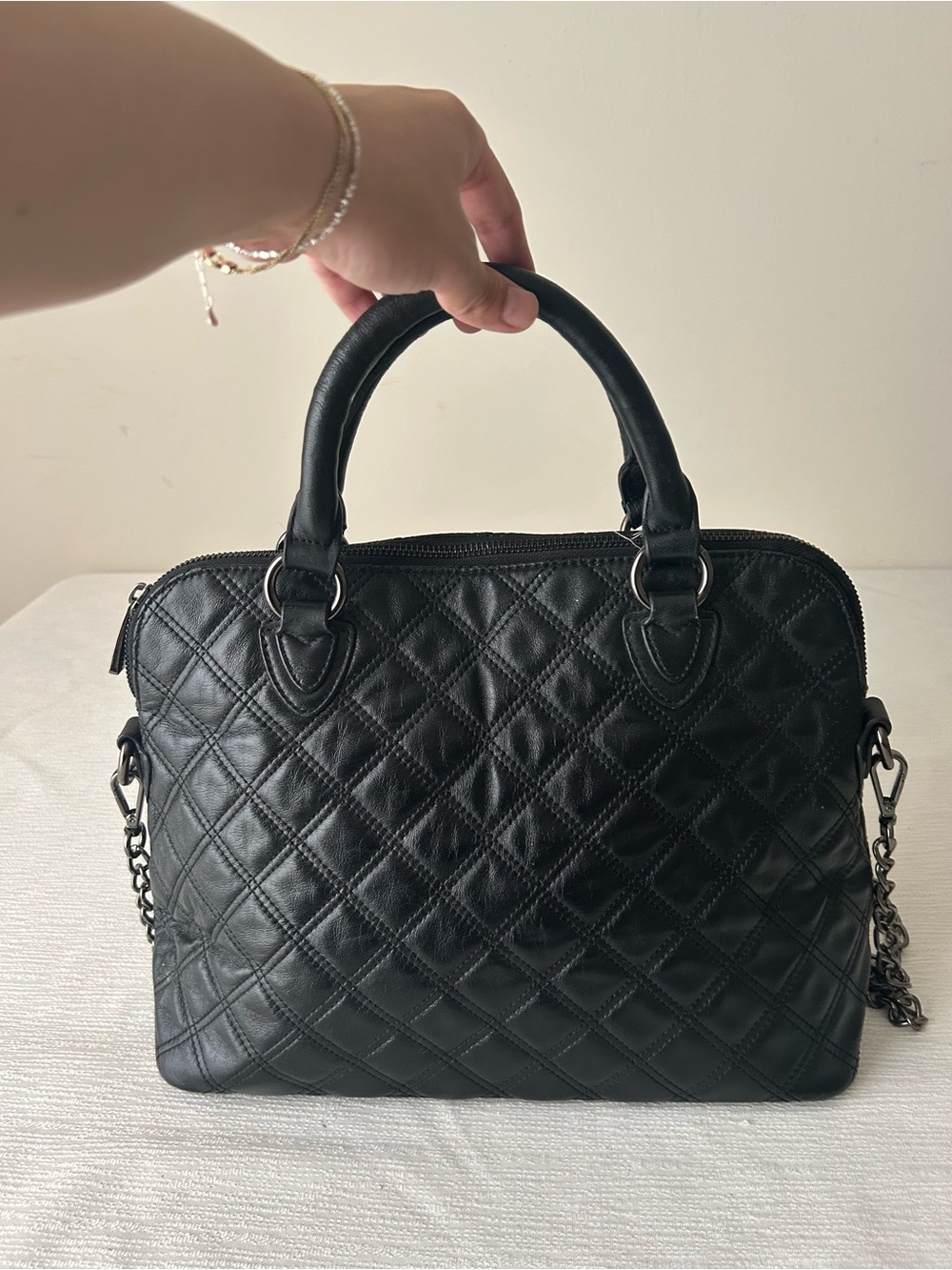 Danier Quilted Black Faux Leather Top-Handle Satchel